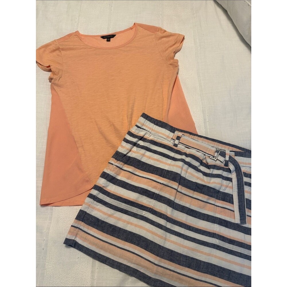 Banana Republic Peach and Navy Striped Skirt